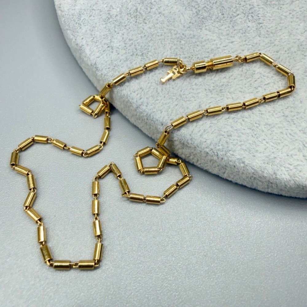 Vintage Trifari Gold Tone Barrel Link Choker Necklace 14" READ